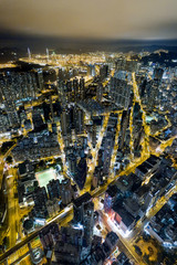 Obraz premium Aerial view of business district of Hong Kong at night