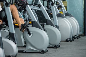 Fitness equipment in sport gym club. Close-up shot.