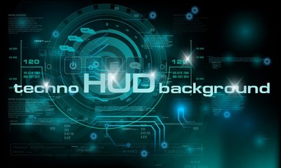 Obraz premium HUD technology background, colorful digital background, 3D technology interface. HUD techno background with floating numbers