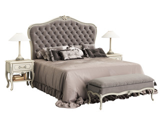 Classic bedroom furniture on white background.Digital illustration. 3d rendering