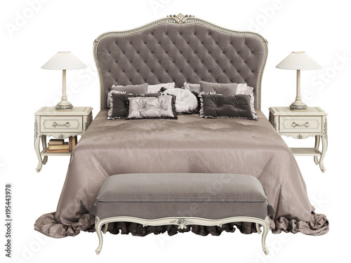 "Classic bedroom furniture on white background.Digital illustration. 3d