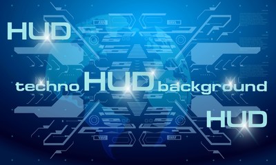 HUD technology background, colorful digital background, 3D technology interface. HUD techno background with floating numbers