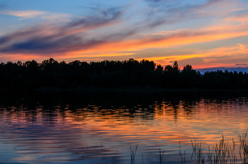 Beautiful sunset over the river Dnieper