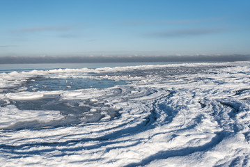 Fototapeta na wymiar Cold winter day by Baltic sea next to Liepaja, Latvia.