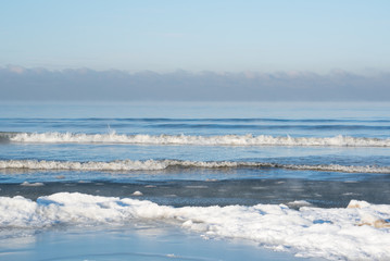 Fototapeta premium Cold winter day by Baltic sea next to Liepaja, Latvia.