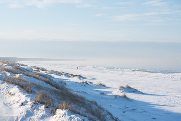 Cold winter day by Baltic sea next to Liepaja, Latvia.