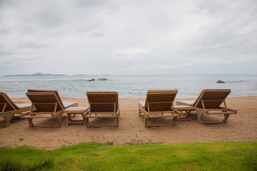 Empty deck chairs.