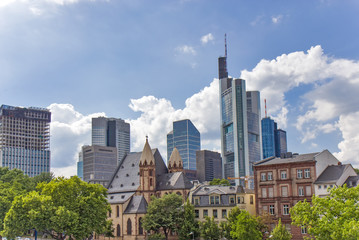 River and skyscraper in Frankfurt am Main, Germany