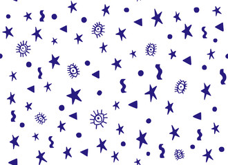 Seamless pattern eyes with stars Monochrome