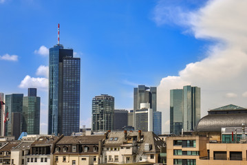 Fototapeta na wymiar River and skyscraper in Frankfurt am Main, Germany
