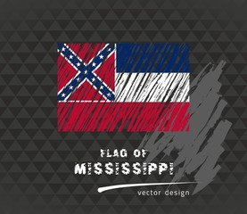 Mississippi flag, vector sketch hand drawn illustration on dark grunge background