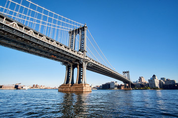 Manhattan Bridge crossing East River to Brooklyn in New York City