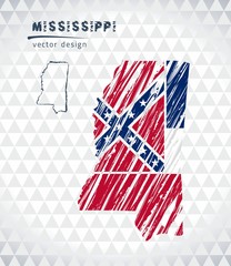 Map of Mississippi with hand drawn sketch pen map inside. Vector illustration