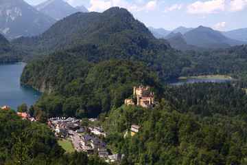 castle hohenschwangau from a bird's eye view on a summer day