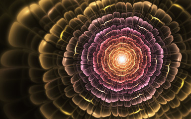 Fototapeta premium Glossy gold fractal flower, digital artwork for creative graphic design