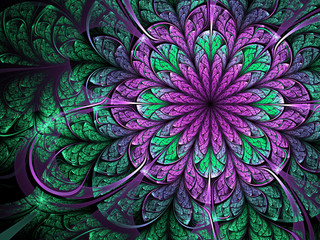 Green and red fractal flower, digital artwork for creative graph