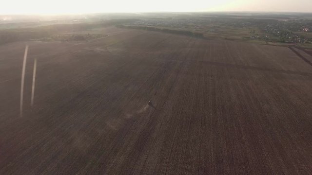 Video Footage aerial view combines harvesting top view