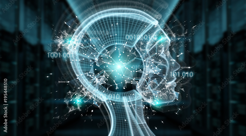 Fototapete digital artificial intelligence cyborg interface 3d rendering