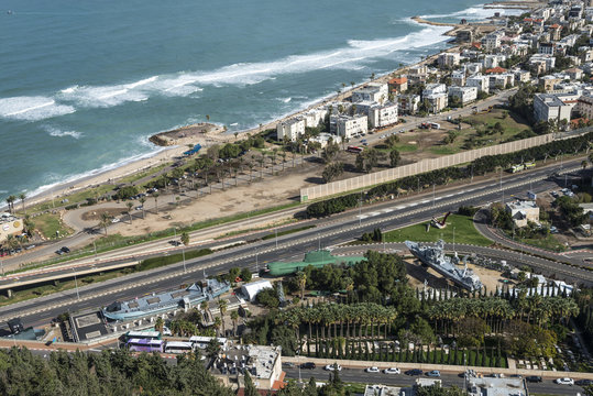 Haifa, Israel- January 20, 2018 : Funicular on Carmel Mountain to Haifa bay, Israel