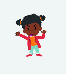 Black girl argues something with a gesture of discontent.