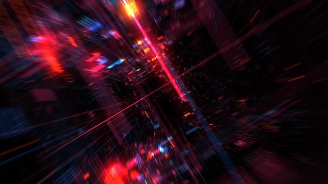 Flight into cosmic futuristic HUD tunnel seamless VJ loop for music videos, night clubs, audiovisual show and performance, LED screens and projection mapping. 4K 3D render loop