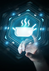 Businesswoman using application to order home made food online 3D rendering