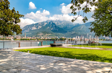 Lakefront of Malgrate located on the shores of Como Lake in the province of Lecco, Italy - obrazy, fototapety, plakaty