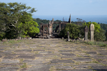 Dangrek Mountains Cambodia, view of Gopura V from the pillared causeway at the 11th century Preah Vihear Temple complex