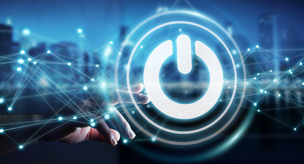 Businessman using 3D render power button with connections