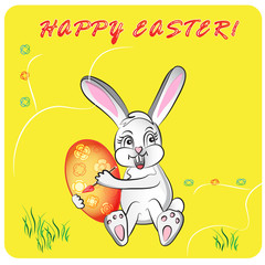Obraz na płótnie Canvas Happy Easter Bunny and Colorful Eggs. Vector Color Illustration Greeting Card square format