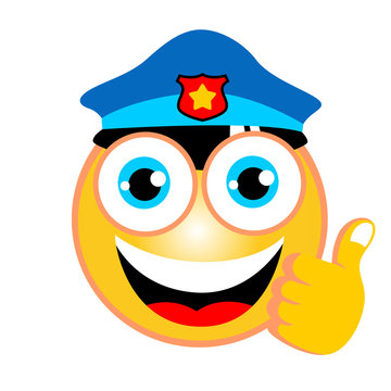 vector cartoon of policeman emoticon with thumb up