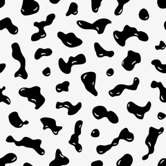 Black ink blobs. Print modern drawing background. Seamless pattern.