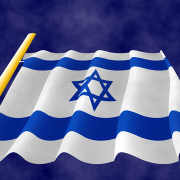 Illustraion of a flying Israeli Flag on the flagpole, view up