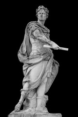 Fototapeta na wymiar Roman emperor Julius Caesar statue isolated over black background