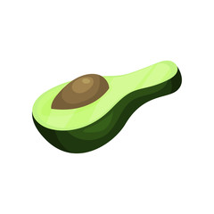 Half of ripe green avocado with bone. Tropical vegetable. Organic and healthy product. Vegetarian nutrition. Natural ingredient for skin care. Colorful flat vector icon