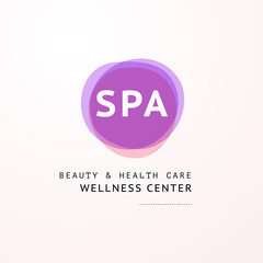 Vector transparent wellness & spa logo symbol in light colors isolated on white background. Perfect for massage saloon, wellness, beauty, yoga, health care centers, fashion insignia design.