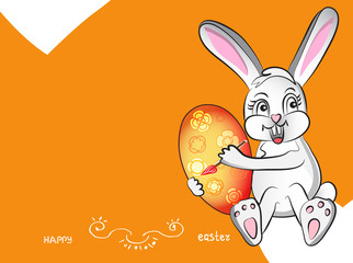 Happy Easter Bunny and Colorful Eggs. Vector Color Illustration Greeting Card rectangular format