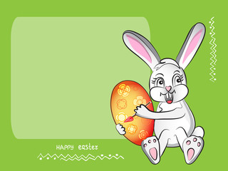 Happy Easter Bunny Card and Colorful Eggs. Vector Color Illustration Greeting  rectangular format