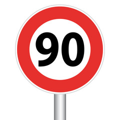 Panneau de signalisation. Vitesse limitée à 90 km/h. illustration vectorielle.