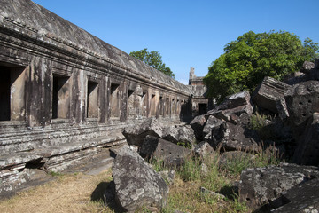 Fototapeta na wymiar Dangrek Mountains Cambodia, view of the central sanctuary galleries at the 11th century Preah Vihear Temple 