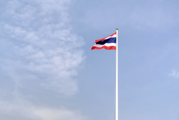 Wavy Thai National Flag In Blue Sky