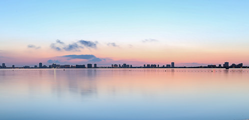 beautiful skyline of a spanish town in the mediterreanen sea at sunrise