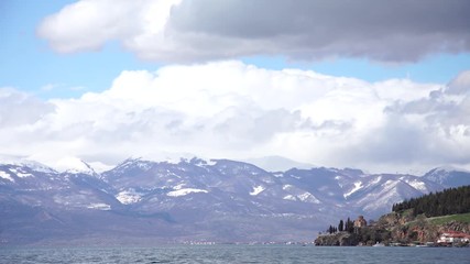 Church of Jovan Kaneo in Ohrid against mountains, Macedonia