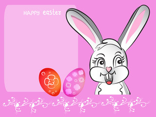 Happy Easter Bunny and Colorful Eggs. Vector Illustration Greeting Color Card horizontal background