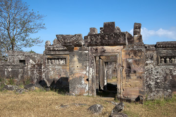 Dangrek Mountains Cambodia, view of ruins at the 11th century Preah Vihear Temple complex