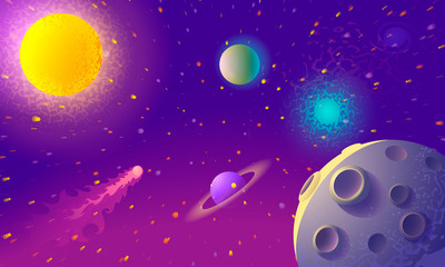 Dynamic Colorful Outer Space background with planet in the foreground. Illustration .