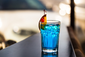 Blue Lagoon Cocktail in the Bar, Summer Time