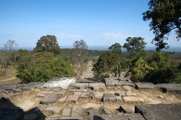 Fototapeta premium Dangrek Mountains Cambodia, view of the path leading away from the 11th century Preah Vihear Temple 