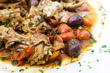 Closeup of pork stew Meat with vegetables