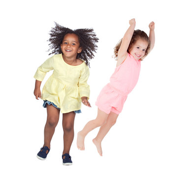 Two children jumping